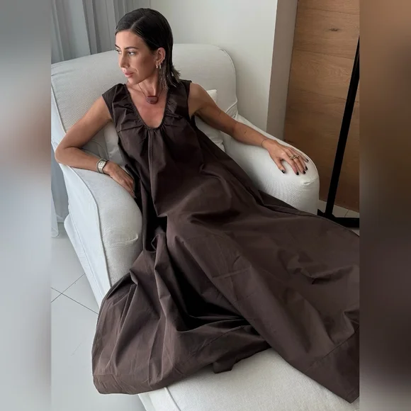 Dissh Gabby Bitter Choc Oversized Cotton Midi Dress - Picture 7 of 16